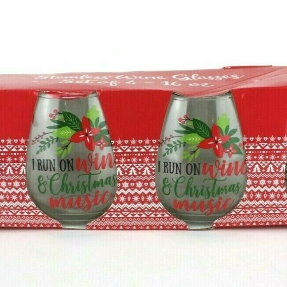 Other - Set of 4 Christmas Stemless Wine Glasses 16oz NEW